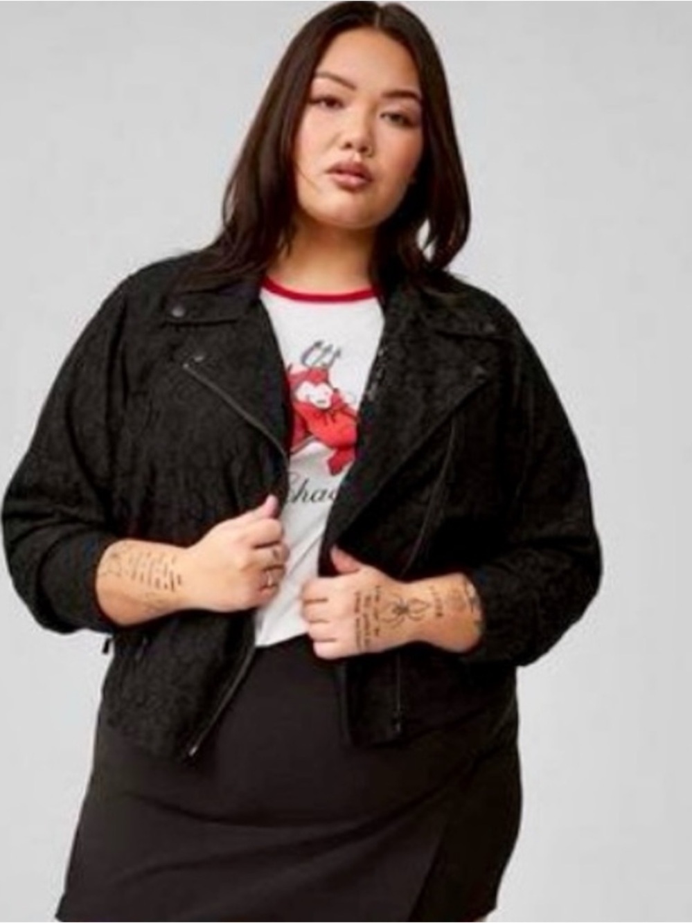 Torrid Lace Moto Jacket Plus Size 2 2X Black Boho Edgy Biker B7